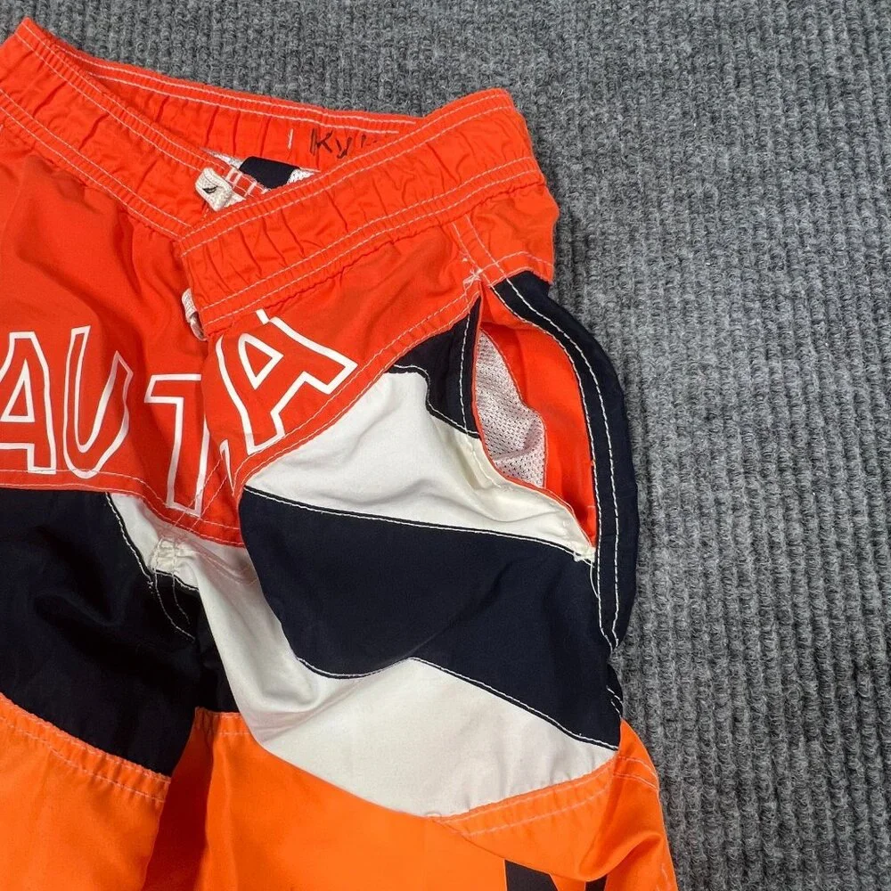 Nautica Boy Swim Trunks Shorts M (10/12) Orange Black US83 Colorblock Mesh Lined